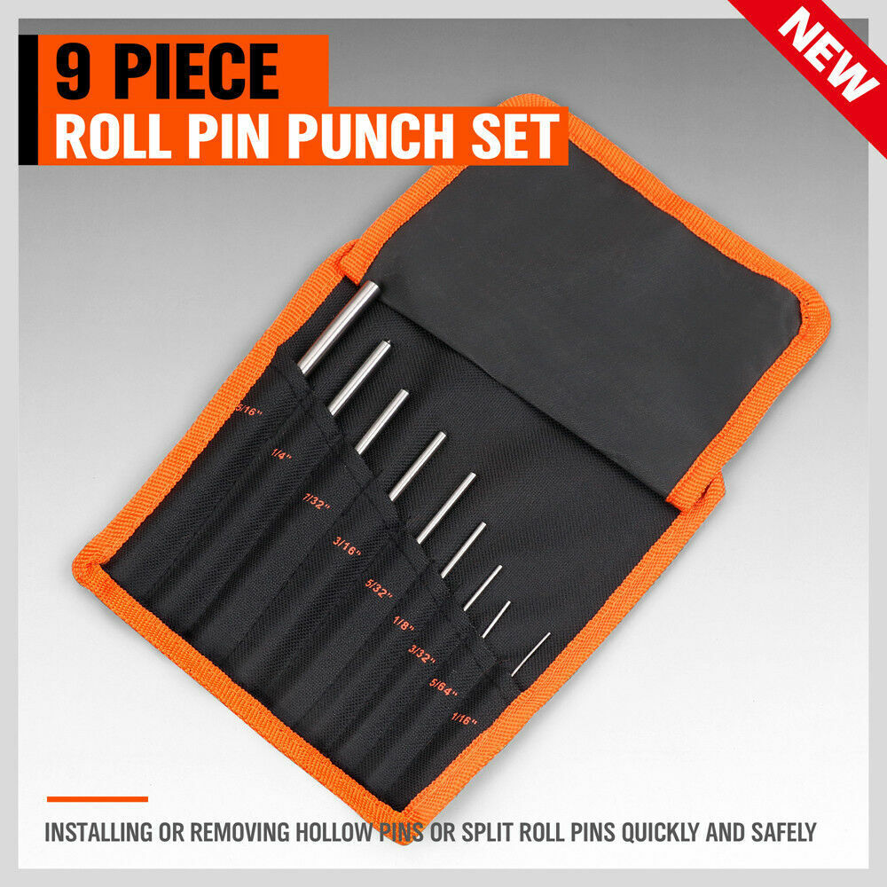 9Pc Roll Pin Punch Set Bolt Catch Gun Building Removing Repair Tool Canvas Pouch V465-97904-AU-2N