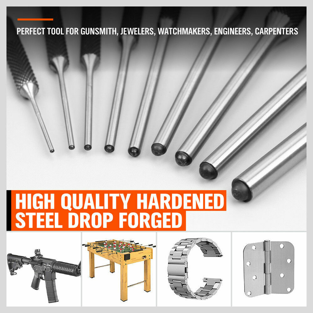 9Pc Roll Pin Punch Set Bolt Catch Gun Building Removing Repair Tool Canvas Pouch V465-97904-AU-2N