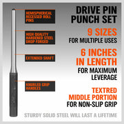 9Pc Roll Pin Punch Set Bolt Catch Gun Building Removing Repair Tool Canvas Pouch V465-97904-AU-2N