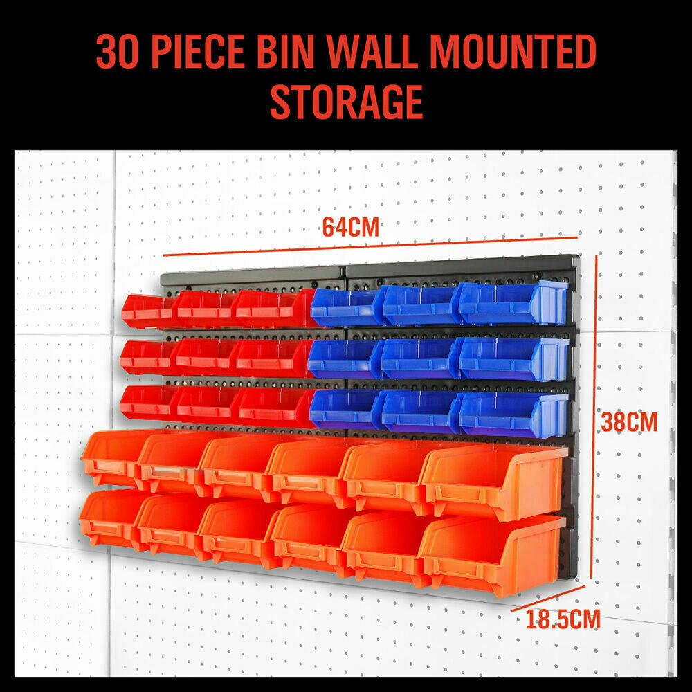 30 Bins Tool Storage Wall Mounted Organiser Parts Garage Workshop Box Heavy Duty V465-97915