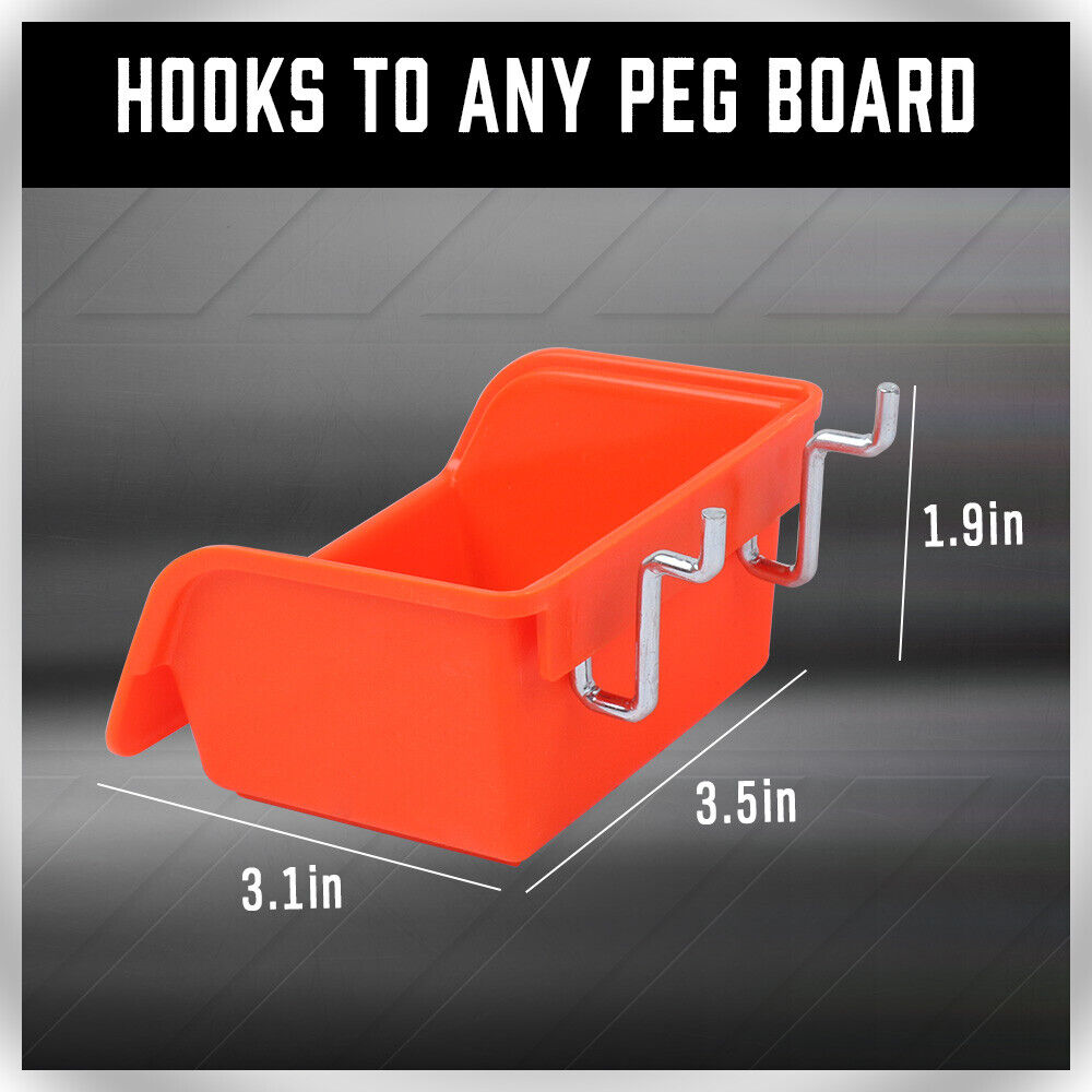 6Pc Pegboard Bins Peg Board Parts Storage With Steel Hooks Tools Organiser Tray V465-97921