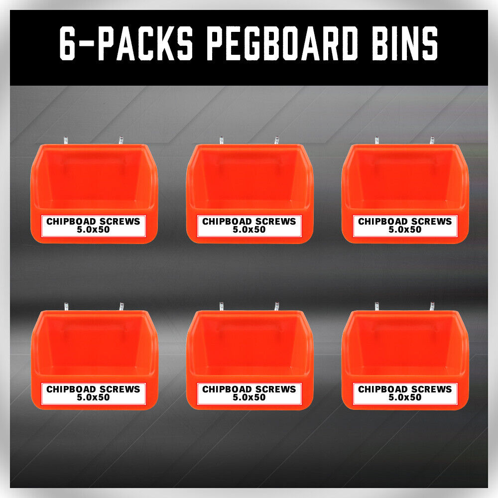 6Pc Pegboard Bins Peg Board Parts Storage With Steel Hooks Tools Organiser Tray V465-97921
