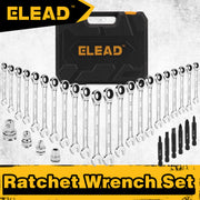 ELEAD 33Pcs Ratchet Wrench Set SAE Metric Wrench Phillips Slotted Bits Adapter V465-E70031