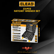 ELEAD 33Pcs Ratchet Wrench Set SAE Metric Wrench Phillips Slotted Bits Adapter V465-E70031