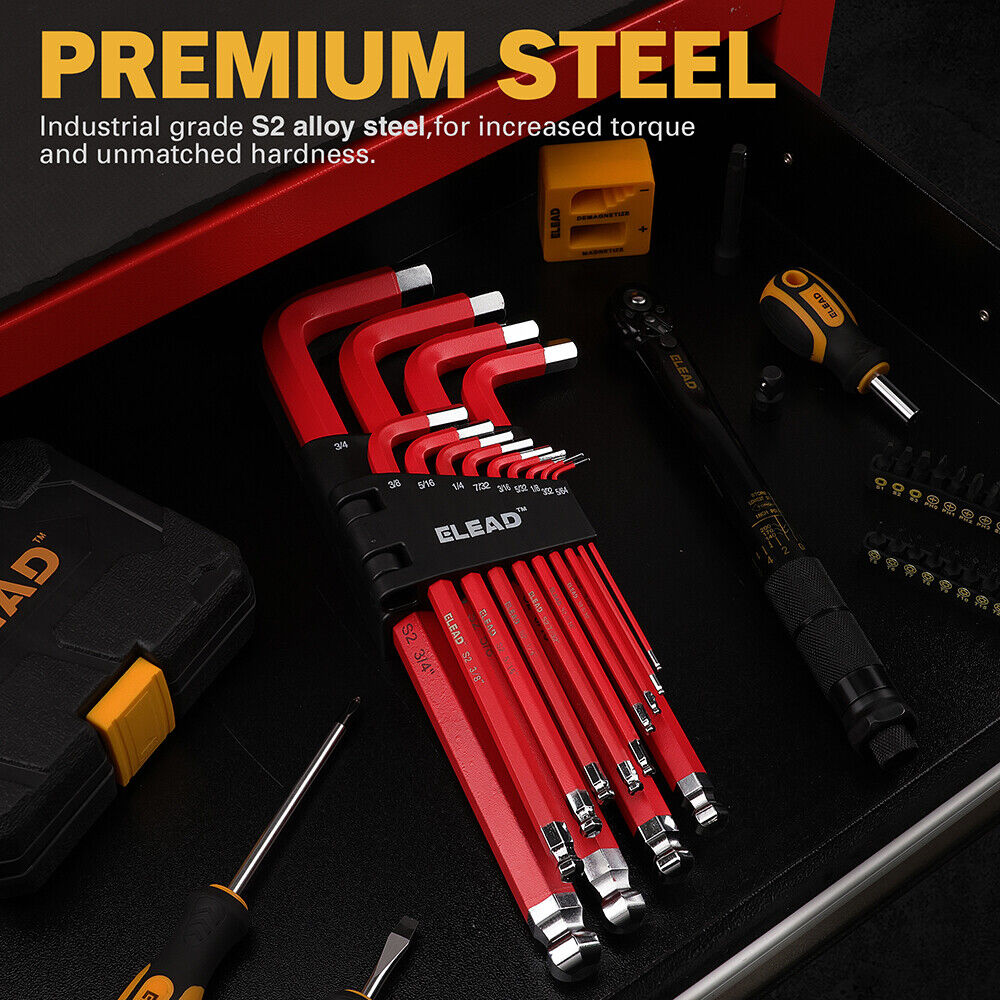 ELEAD 13Pc Extra Large Hex Key Set Long Allen Key Wrench Ball End SAE 5/64"-3/4 V465-E70040