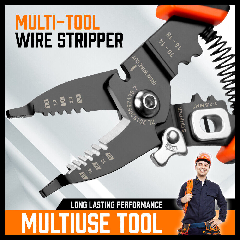 8" Wire Stripping Tool Wire Cutter Hand Crimping Pliers Strip Cutter Insulated V465-HGD02A