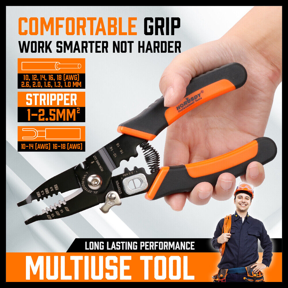 8" Wire Stripping Tool Wire Cutter Hand Crimping Pliers Strip Cutter Insulated V465-HGD02A