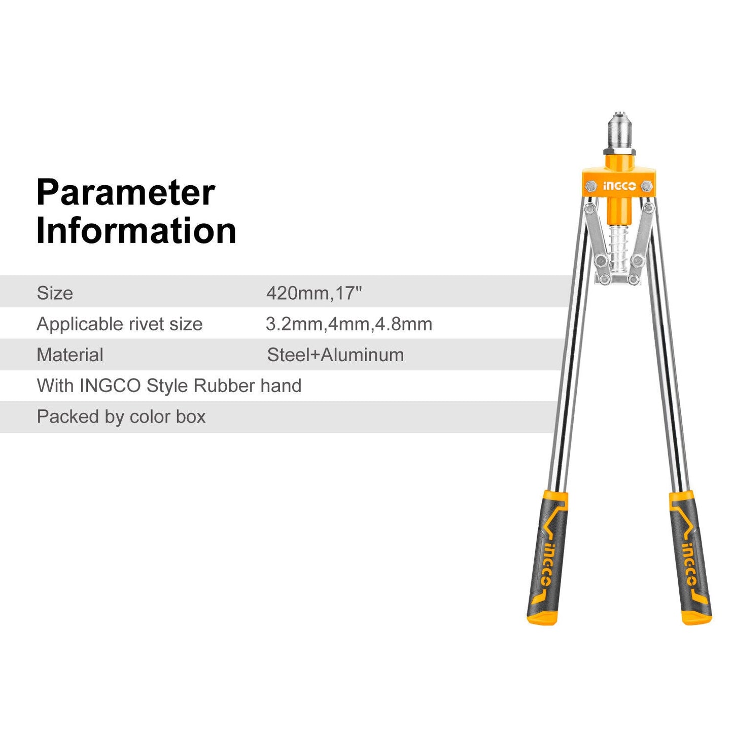 INGCO 17" Hand Riverter Long Arm Pop Rivert Heavy Duty For 3.2mm 4mm & 4.8mm V465-HR171