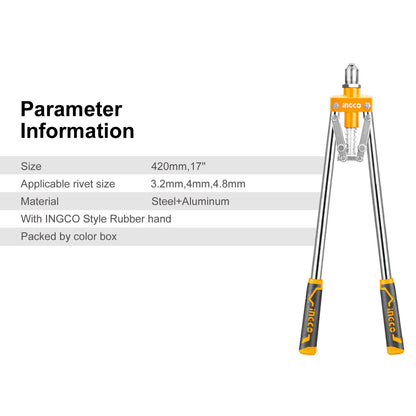 INGCO 17" Hand Riverter Long Arm Pop Rivert Heavy Duty For 3.2mm 4mm & 4.8mm V465-HR171