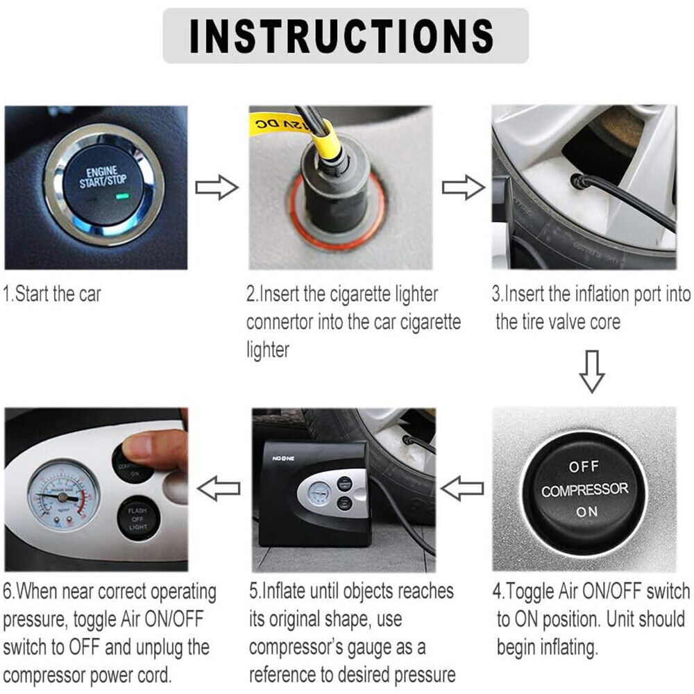 NOONE 3 IN 1 Air Compressor Tire Inflator 12V Portable Car Tire Inflator Pump V465-KJAP002
