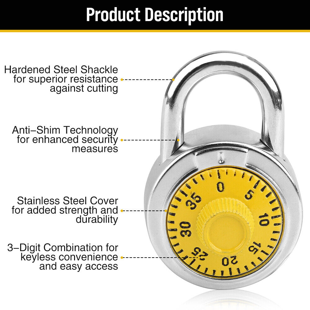 Lock Dial Combination Lock Gym Sports Locker Toolbox Case School Portable Fences V465-L26S50-114012