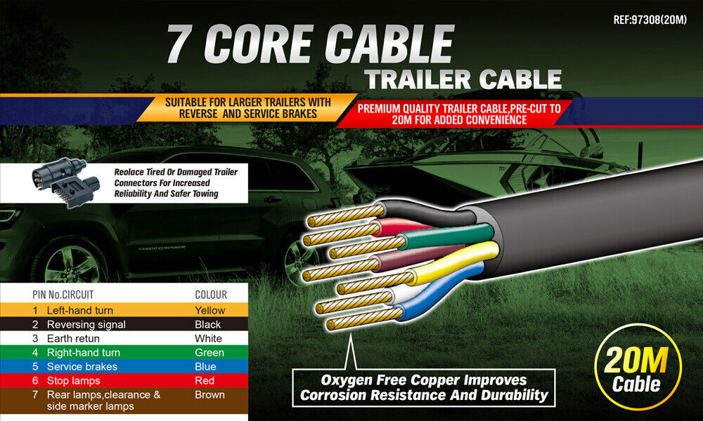 20M X 7 Core Wire Cable Trailer Cable Automotive Boat Caravan Truck Coil V90 PVC V465-NO-SKU-1675062416578183169