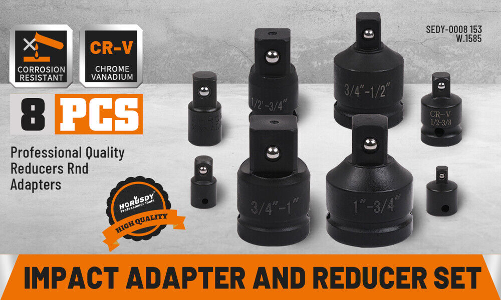 8Pc Impact Socket Reducer Set Heavy Duty Adaptor For Ratchet Wrench With Case V465-SDY-0008