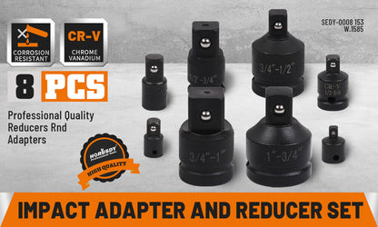 8Pc Impact Socket Reducer Set Heavy Duty Adaptor For Ratchet Wrench With Case V465-SDY-0008