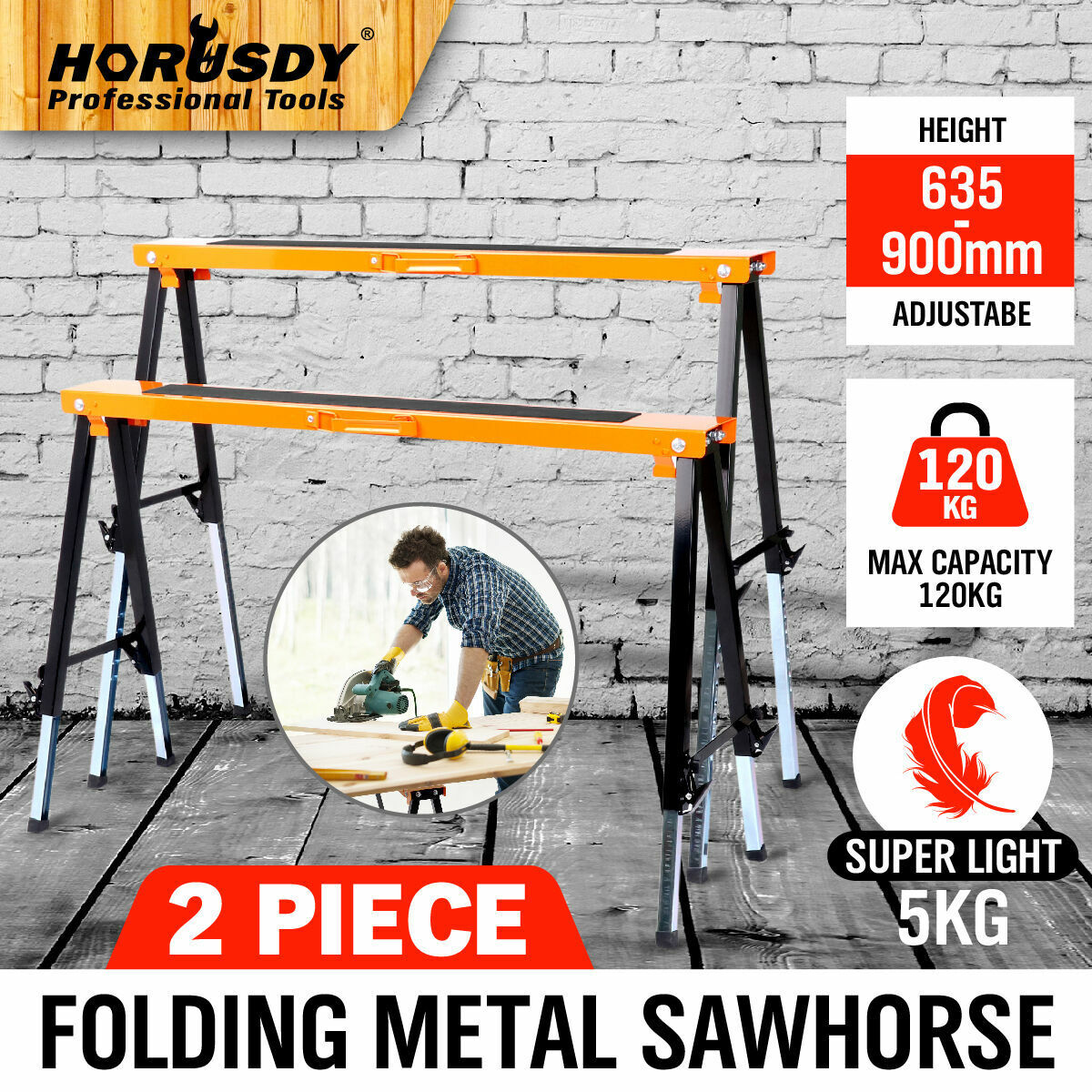 2Pc Mastercraft Sawhorse Metal Folding Non-slip Surface Saw Horse 120KG Capacity V465-SDY-55035
