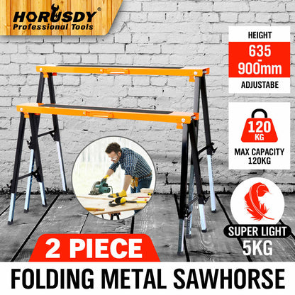 2Pc Mastercraft Sawhorse Metal Folding Non-slip Surface Saw Horse 120KG Capacity V465-SDY-55035