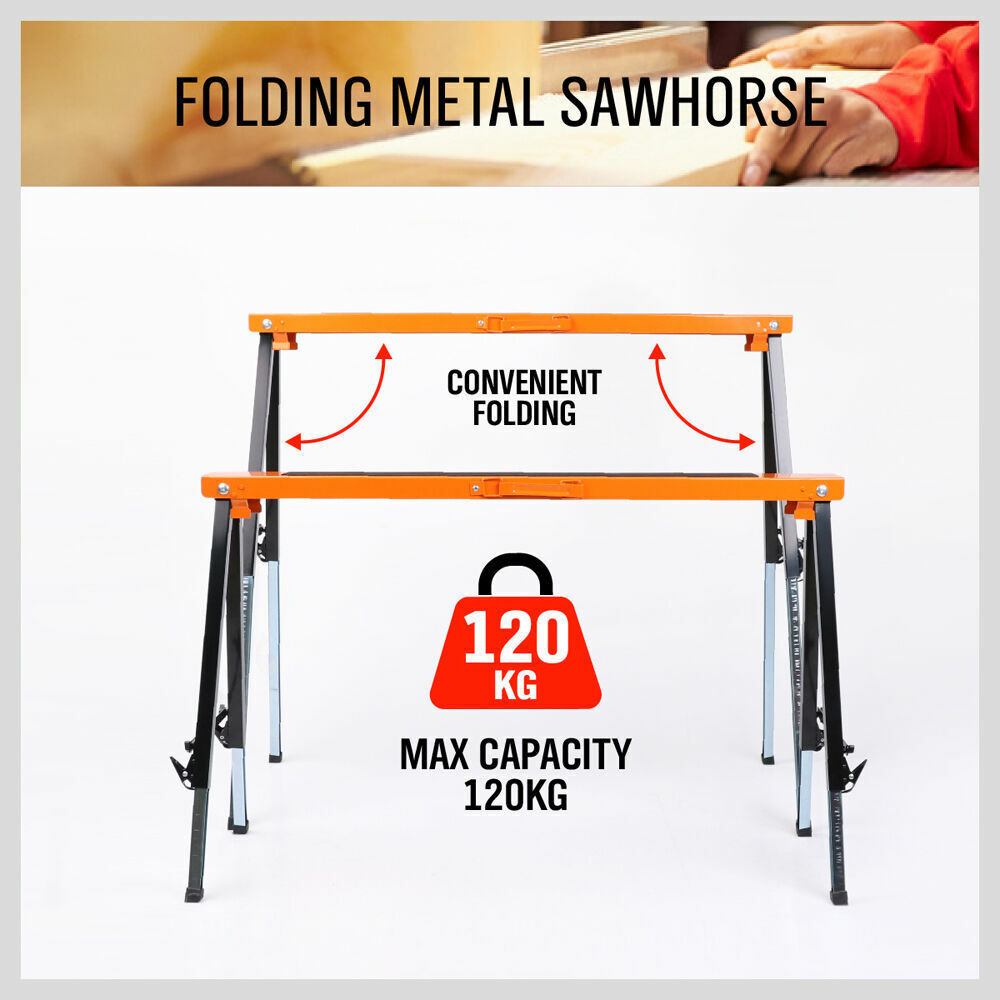 2Pc Mastercraft Sawhorse Metal Folding Non-slip Surface Saw Horse 120KG Capacity V465-SDY-55035