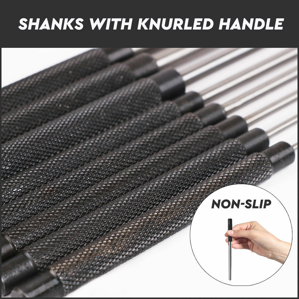 8Pc Heavy Duty Long Pin Punch Set 2.4 to 10mm Drift Roll Nail Steel Flat End New V465-SDY-94226