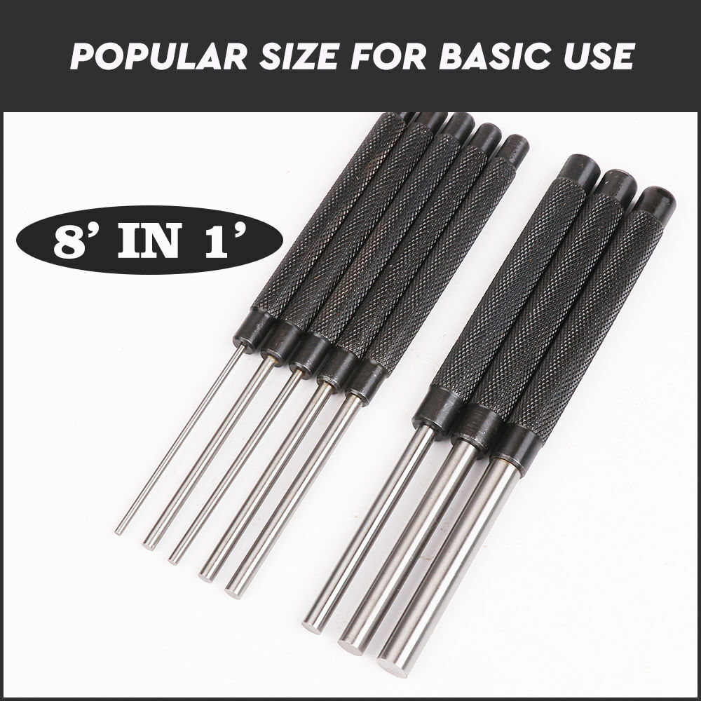 8Pc Heavy Duty Long Pin Punch Set 2.4 to 10mm Drift Roll Nail Steel Flat End New V465-SDY-94226