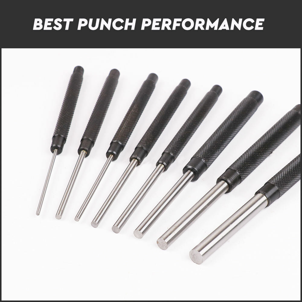 8Pc Heavy Duty Long Pin Punch Set 2.4 to 10mm Drift Roll Nail Steel Flat End New V465-SDY-94226
