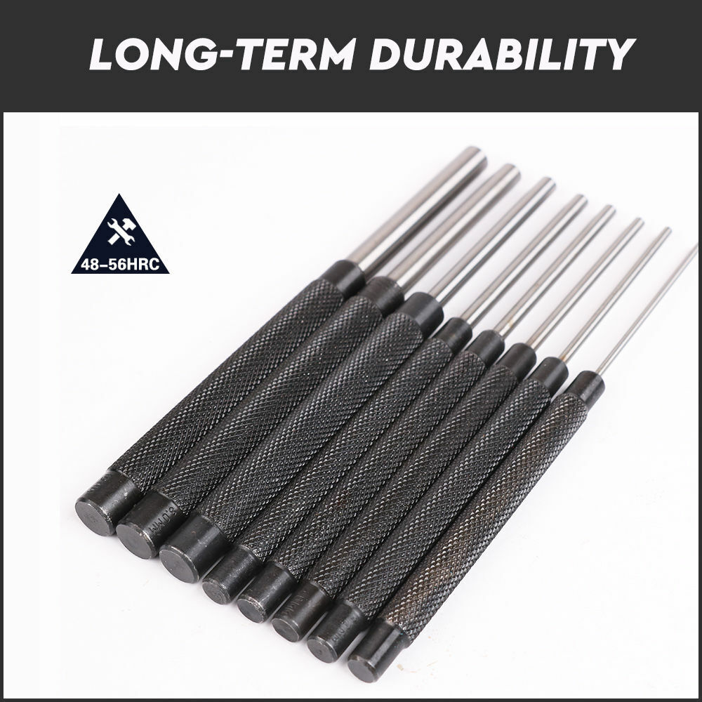 8Pc Heavy Duty Long Pin Punch Set 2.4 to 10mm Drift Roll Nail Steel Flat End New V465-SDY-94226