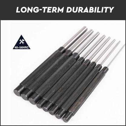 8Pc Heavy Duty Long Pin Punch Set 2.4 to 10mm Drift Roll Nail Steel Flat End New V465-SDY-94226