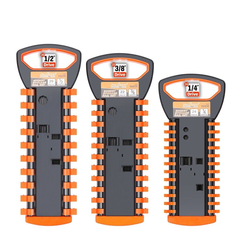 3Pc Socket Rails 66 Socket Holder Space Organiser Garage Rack 1/4" 3/8" 1/2" V465-SDY-96028