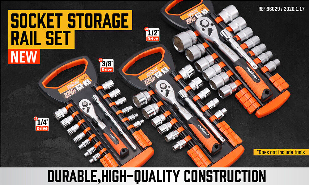 3Pc Socket Rails 66 Socket Holder Space Organiser Garage Rack 1/4" 3/8" 1/2" V465-SDY-96028