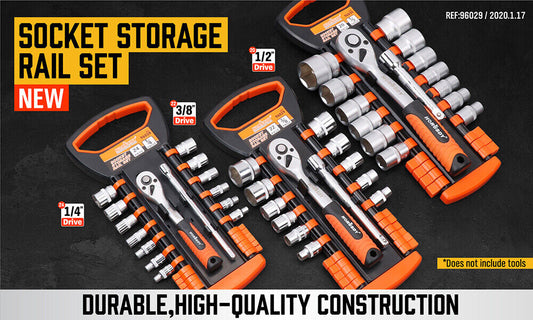 3Pc Socket Rails 66 Socket Holder Space Organiser Garage Rack 1/4" 3/8" 1/2" V465-SDY-96028