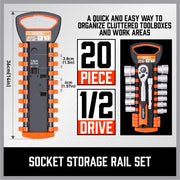 3Pc Socket Rails 66 Socket Holder Space Organiser Garage Rack 1/4" 3/8" 1/2" V465-SDY-96028