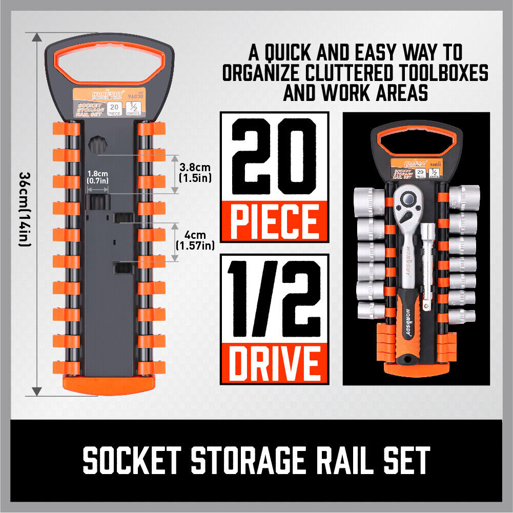 3Pc Socket Rails 66 Socket Holder Space Organiser Garage Rack 1/4" 3/8" 1/2" V465-SDY-96028