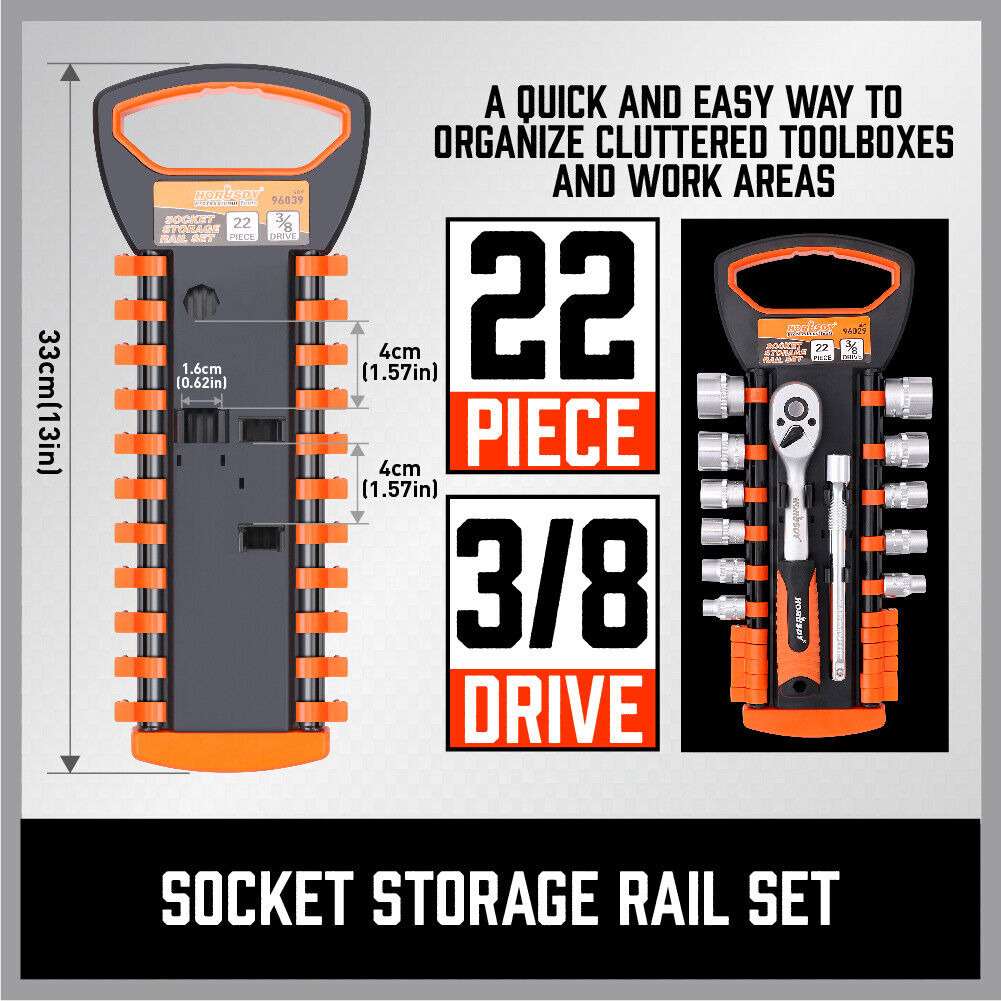 3Pc Socket Rails 66 Socket Holder Space Organiser Garage Rack 1/4" 3/8" 1/2" V465-SDY-96028