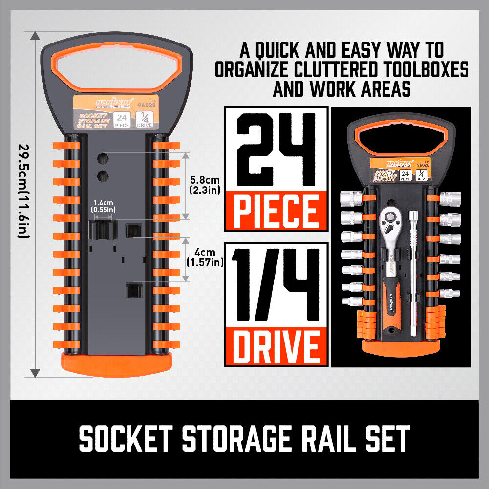 3Pc Socket Rails 66 Socket Holder Space Organiser Garage Rack 1/4" 3/8" 1/2" V465-SDY-96028