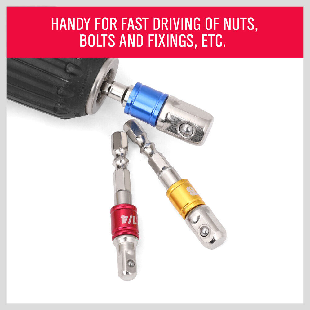 3Pc Socket Bit Adaptor Set Drill Nut Driver Power Extension Bars 1/4" 3/8" 1/2" V465-SDY-97276
