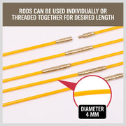 3.3m 4mm Fibreglass Electricians Push Pull Rods Cable Cavity Contractors Duct V465-SDY-97342