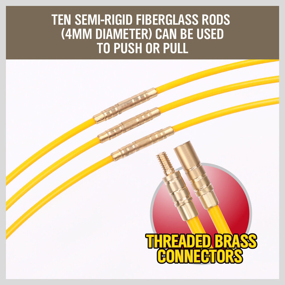 3.3m 4mm Fibreglass Electricians Push Pull Rods Cable Cavity Contractors Duct V465-SDY-97342