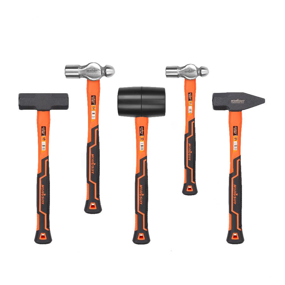 5Pc Hammer Set Rubber / Ball Pein / Sledge / Cross Pein Mallet TPR Grip Handle V465-SDY-97401