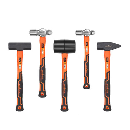 5Pc Hammer Set Rubber / Ball Pein / Sledge / Cross Pein Mallet TPR Grip Handle V465-SDY-97401
