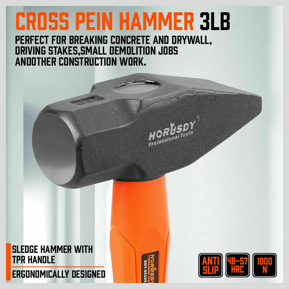 5Pc Hammer Set Rubber / Ball Pein / Sledge / Cross Pein Mallet TPR Grip Handle V465-SDY-97401