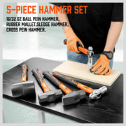 5Pc Hammer Set Rubber / Ball Pein / Sledge / Cross Pein Mallet TPR Grip Handle V465-SDY-97401