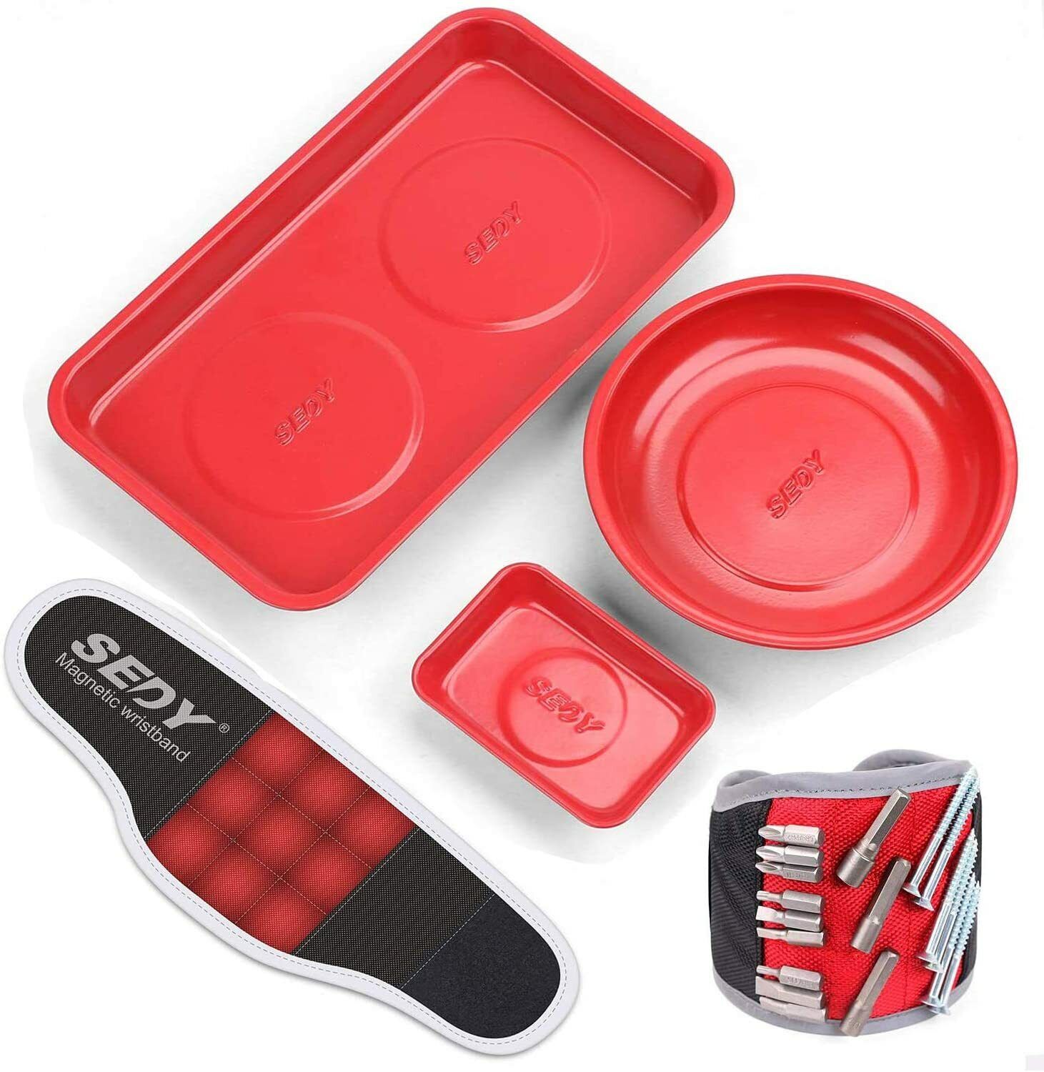 4Pc Magnetic Parts Holder Set Wrist Band Magnet Bowl Tray Screws Nuts Storage V465-SDY-97857