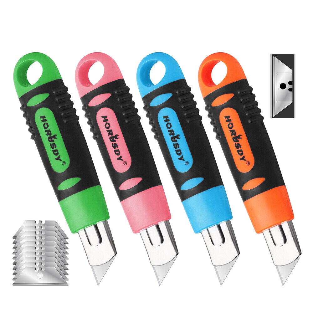 4Pc Box Cutter Snap Off Utility Knife Retractable Grip Handle 10x Spare Blades V465-SDY-97910