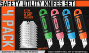 4Pc Box Cutter Snap Off Utility Knife Retractable Grip Handle 10x Spare Blades V465-SDY-97910
