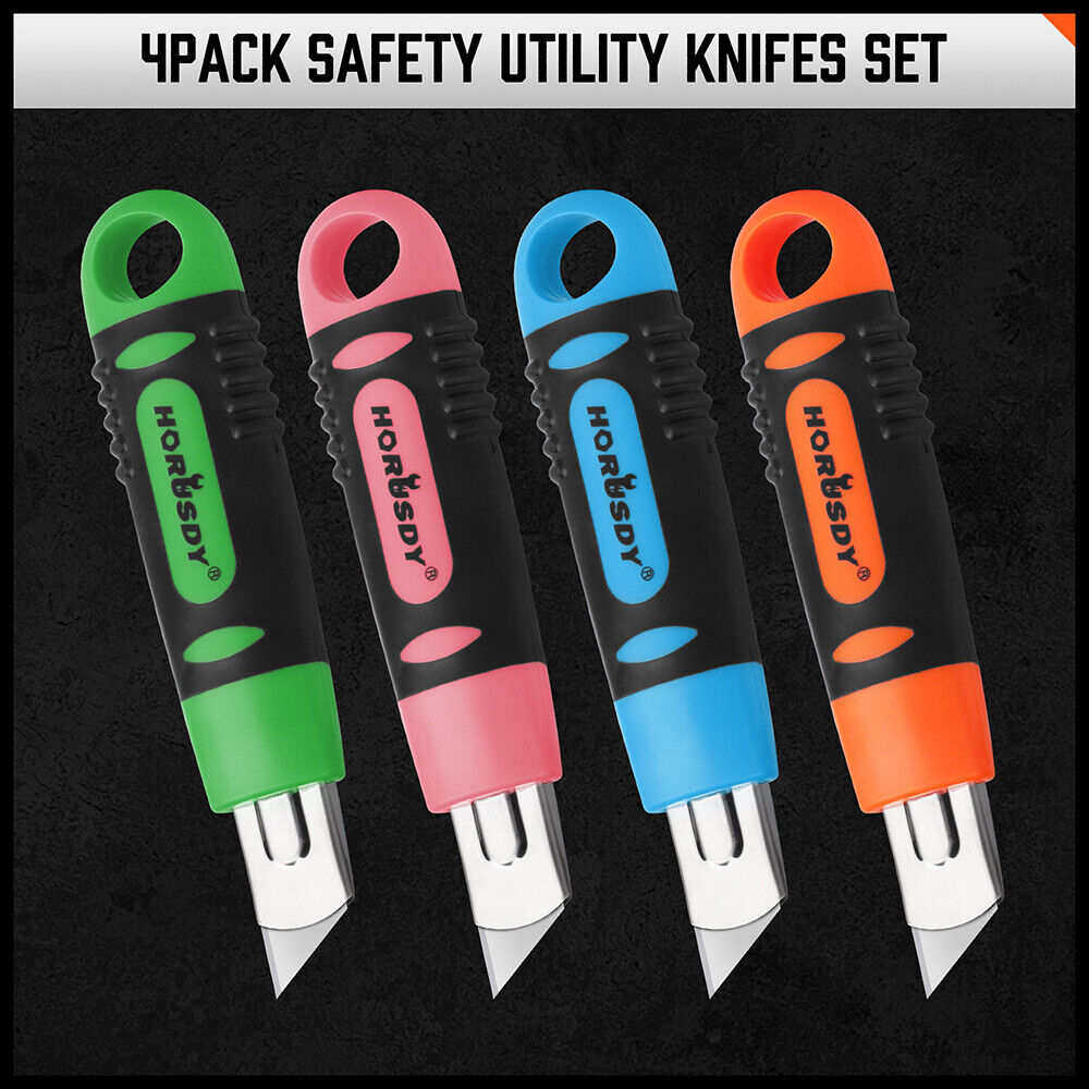 4Pc Box Cutter Snap Off Utility Knife Retractable Grip Handle 10x Spare Blades V465-SDY-97910