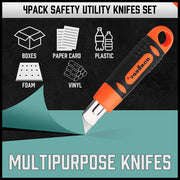 4Pc Box Cutter Snap Off Utility Knife Retractable Grip Handle 10x Spare Blades V465-SDY-97910