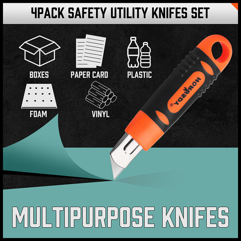 4Pc Box Cutter Snap Off Utility Knife Retractable Grip Handle 10x Spare Blades V465-SDY-97910