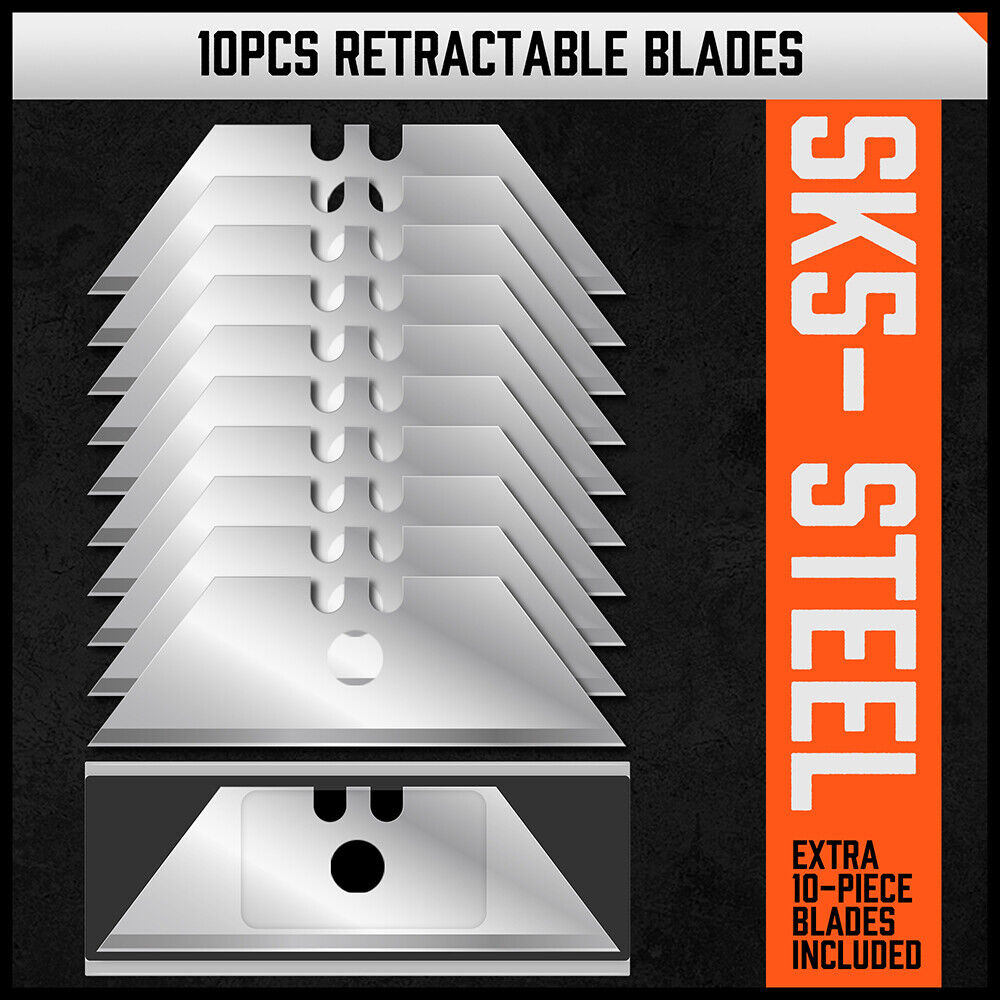 4Pc Box Cutter Snap Off Utility Knife Retractable Grip Handle 10x Spare Blades V465-SDY-97910