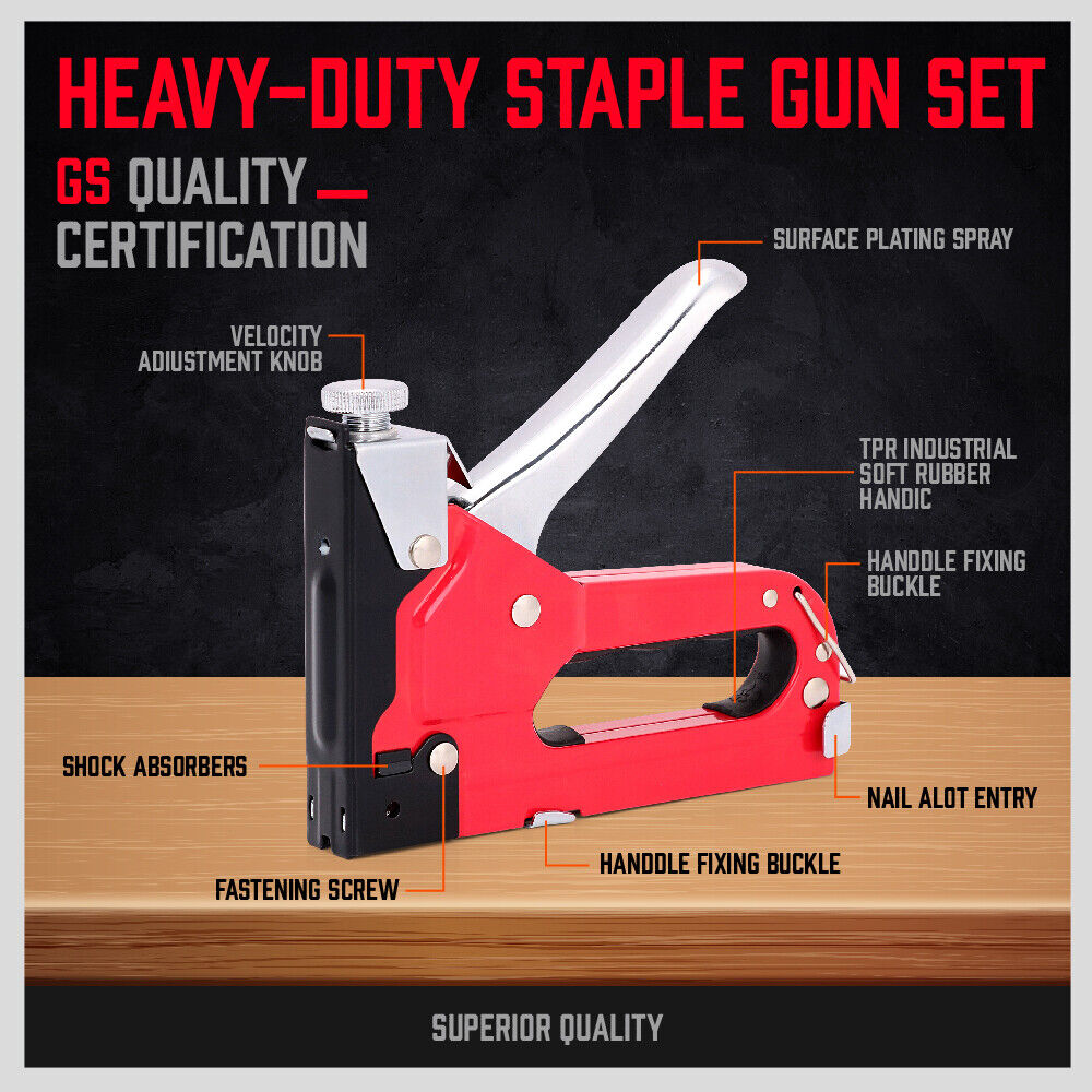 Heavy Duty Staple Gun Set 2in1 Stapler 1500Pc Staples Tacker Hand Fastener Tool V465-TN50067J-AU-5