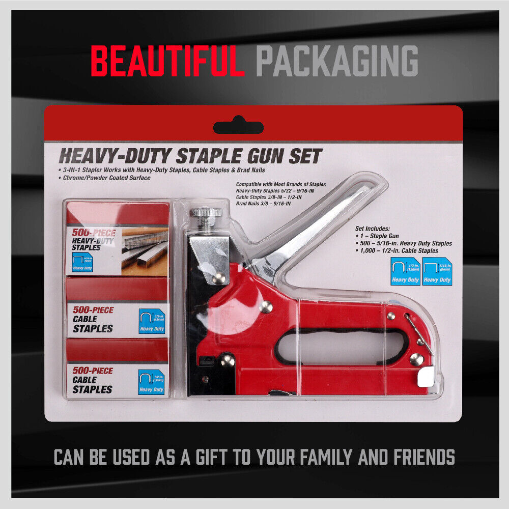 Heavy Duty Staple Gun Set 2in1 Stapler 1500Pc Staples Tacker Hand Fastener Tool V465-TN50067J-AU-5