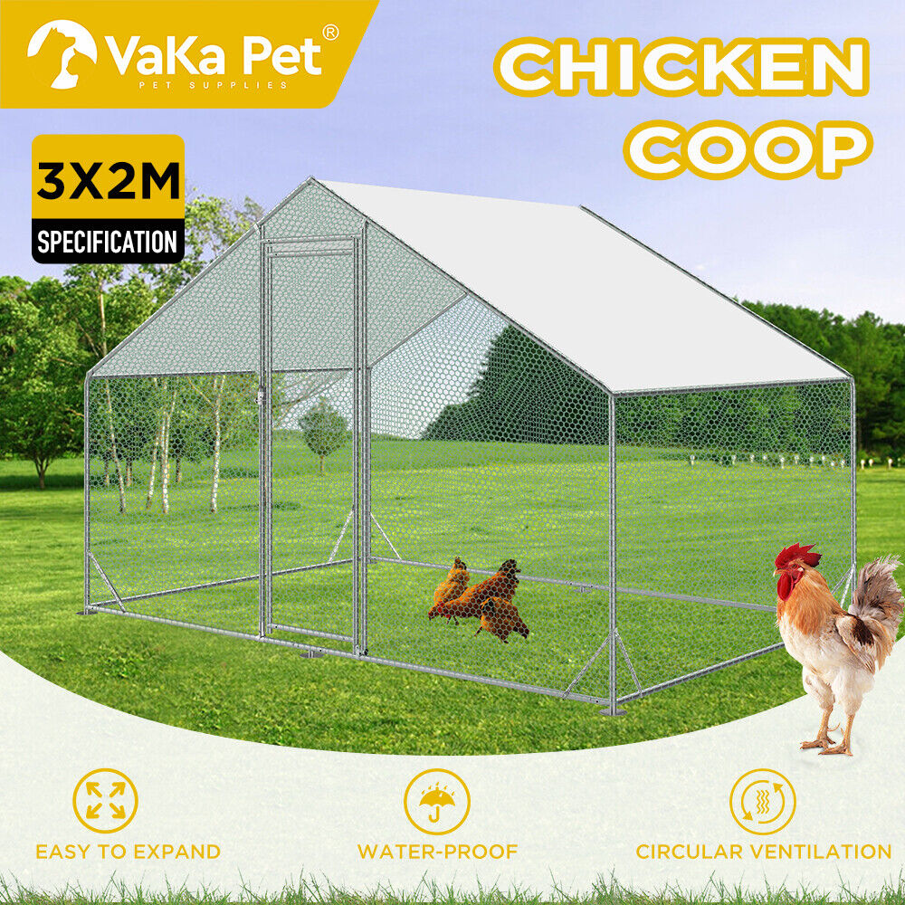 VaKa 3x2x1.95m Metal Walk-in Chicken Coop Rabbit Hutch Cage Hen House Chook Au V465-V51000